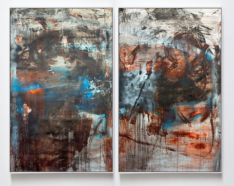 Blue, Orange, Black Diptych, 2017. Chris Trueman