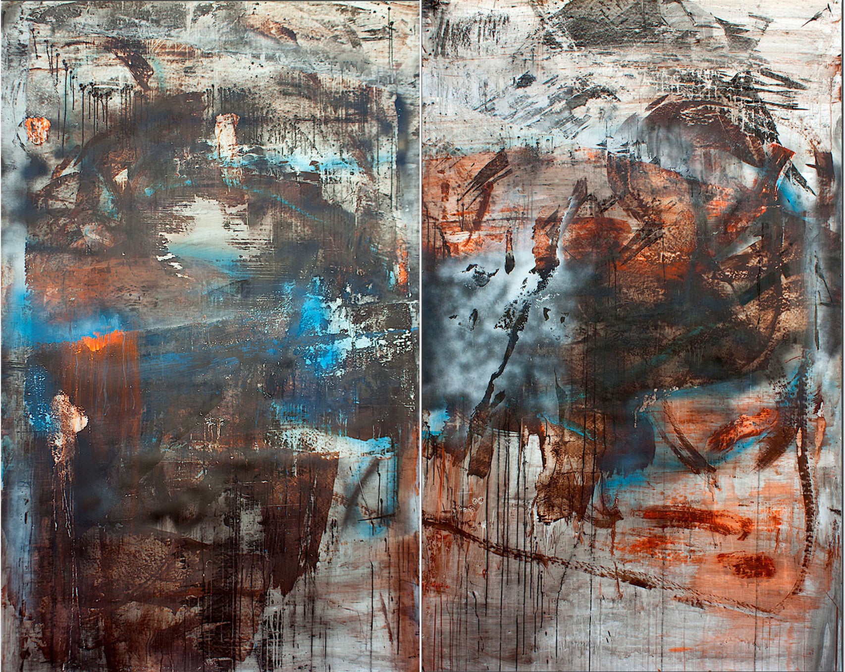 Blue, Orange, Black Diptych, 2017. Chris Trueman